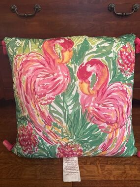 Lilly Pulitzer NEW Tropical Flamingo Print Oversized Throw Pillow - Pink & Green